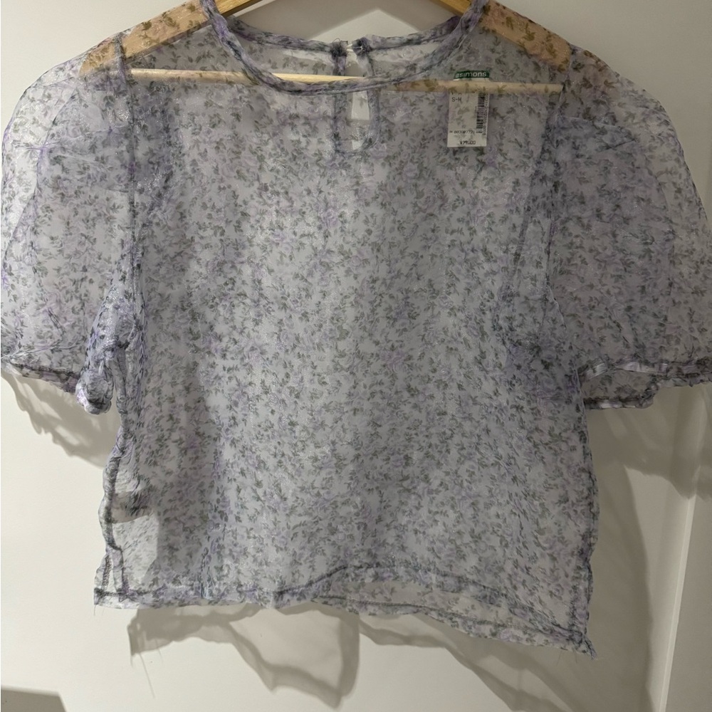 “And April “ Floral Sheer Top in Mauves and Blues (NWT) (Sz S/M)